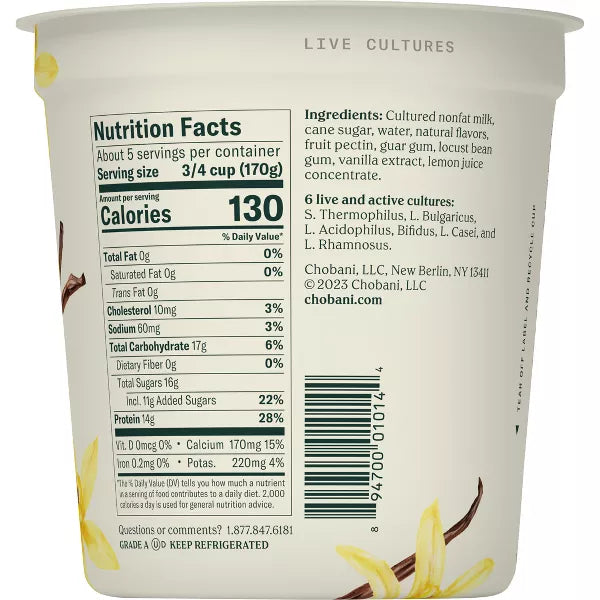 Chobani® Greek Yogurt Nonfat Vanilla, 32 oz