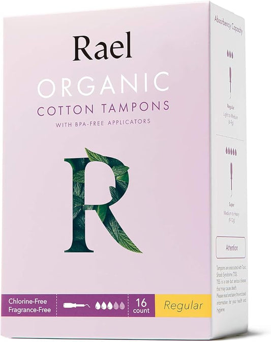 Rael Organic Regular Cotton Tampons, 16 Count