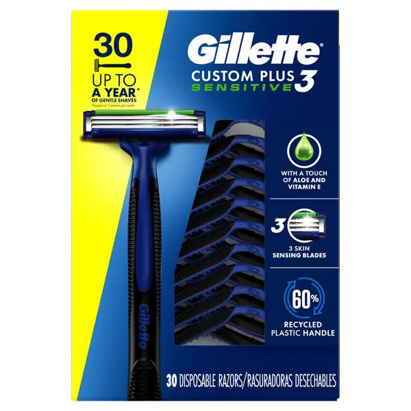 Gillette Custom Plus3 Disposable Razors Sensitive, 30 Count – Veruca ...