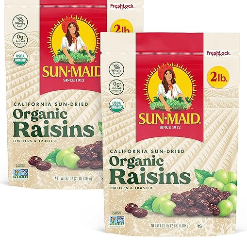 Sun-Maid Organic California Sun-Dried Raisins, 2 lbs, 2 count