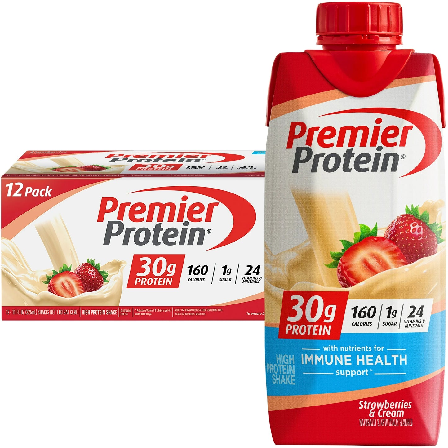 Premier Protein Shake, Strawberries & Cream, 30g Protein, 11 Fl Oz, 12 Ct