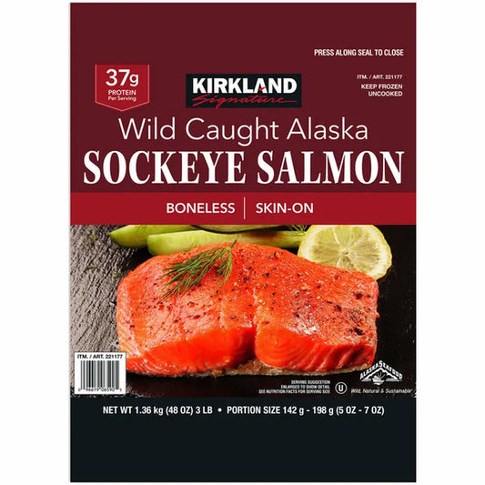 Kirkland Signature Wild Alaskan Sockeye Salmon 5 oz - 7 oz Portion, 3 lbs