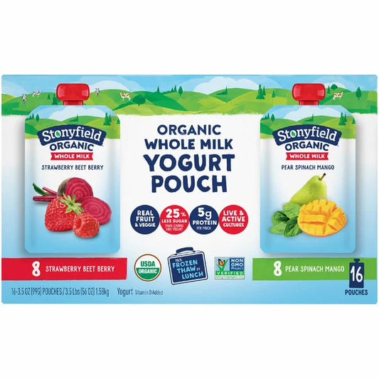 Stoneyfield Organic Yogurt Pouch Variety Pack 16 ct, 3.5 oz