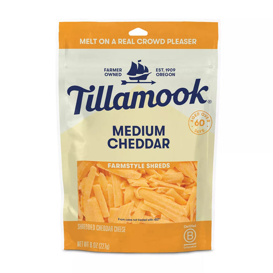 Tillamook Farmstyle Medium Cheddar Shredded Cheese, 8 oz