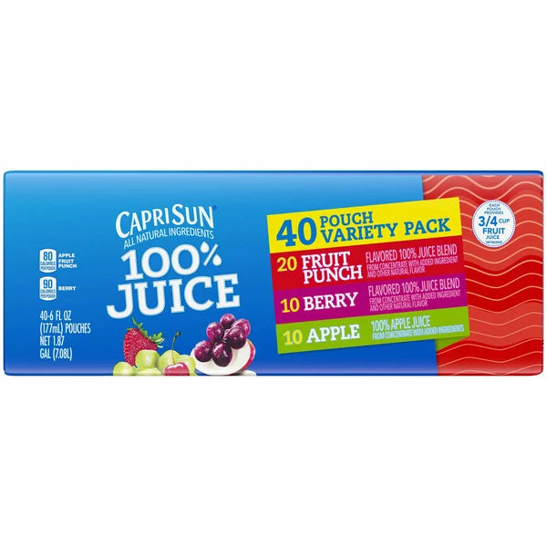 Capri Sun 100% Juice Variety Pack Zero Added Sugars 40 ct, 6 oz