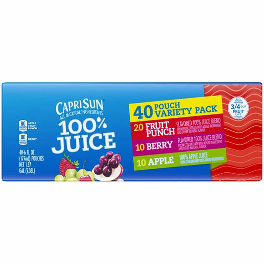 Capri Sun 100% Juice Variety Pack Zero Added Sugars 40 ct, 6 oz