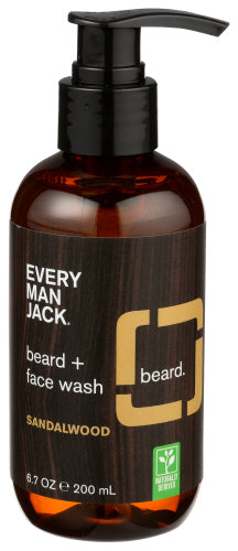 Every Man Jack Men's Nourishing Beard + Face Sandalwood Wash, 6.7 oz