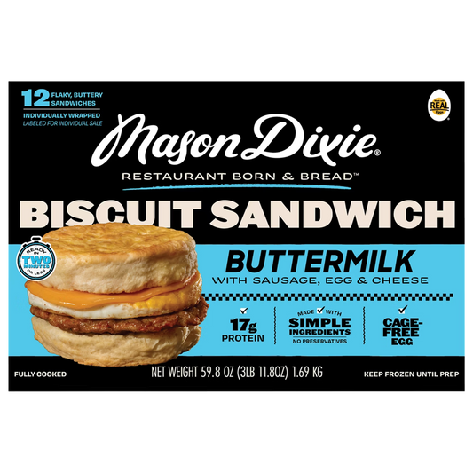 Mason Dixie Biscuit Sandwich, Buttermilk with Sausage, Egg & Cheese, 12 ct