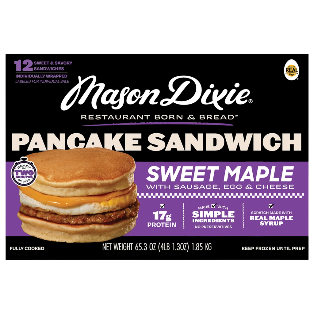 Mason Dixie Pancake Sandwich, Sweet Maple with Sausage, Egg & Cheese, 12 ct