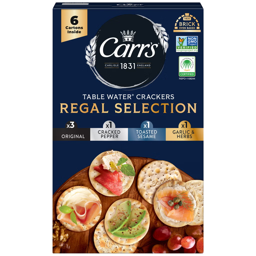 Carr's Table Water Crackers, Regal Selection, 6 ct