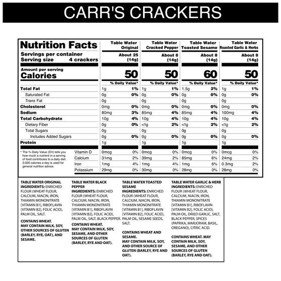 Carr's Table Water Crackers, Regal Selection, 6 ct