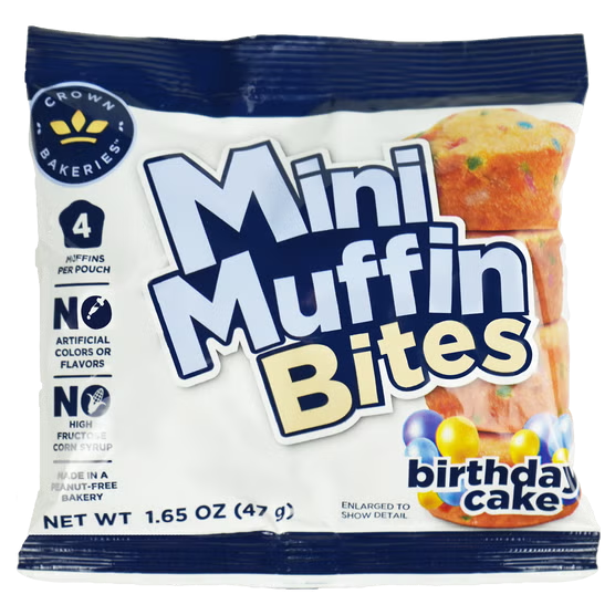 Crown Bakeries Mini Muffin Bites, Birthday Cake, 1.65 oz, 20 ct