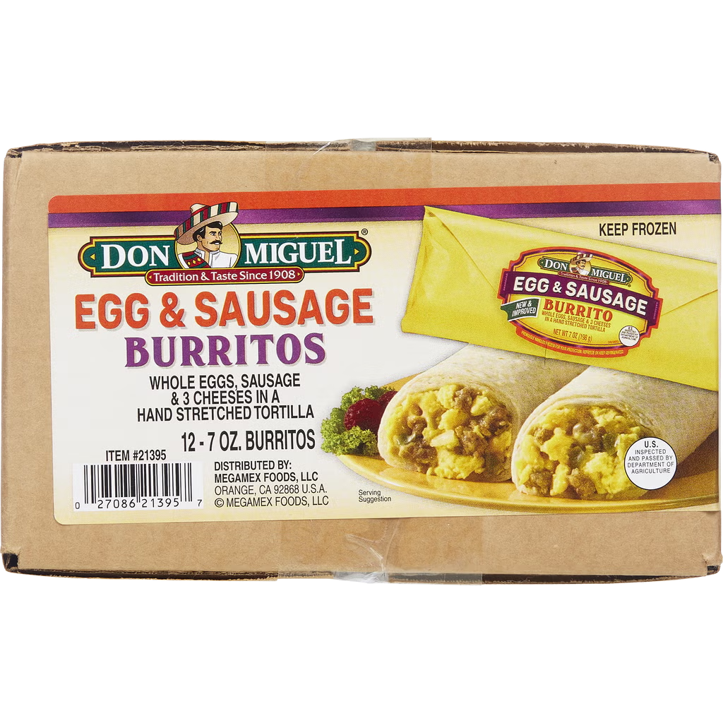 Don Miguel Breakfast Burritos, Eggs, Sausage and Cheese, 7 oz, 12 ct