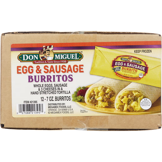 Don Miguel Breakfast Burritos, Eggs, Sausage and Cheese, 7 oz, 12 ct