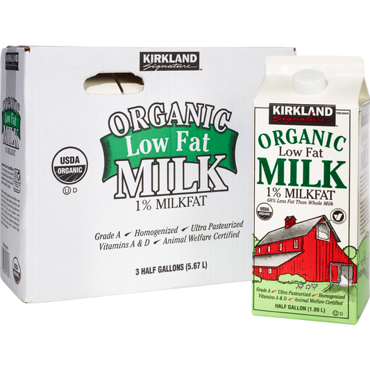 Kirkland Signature Organic Milk, 1% Low Fat, Half Gallon, 3 ct