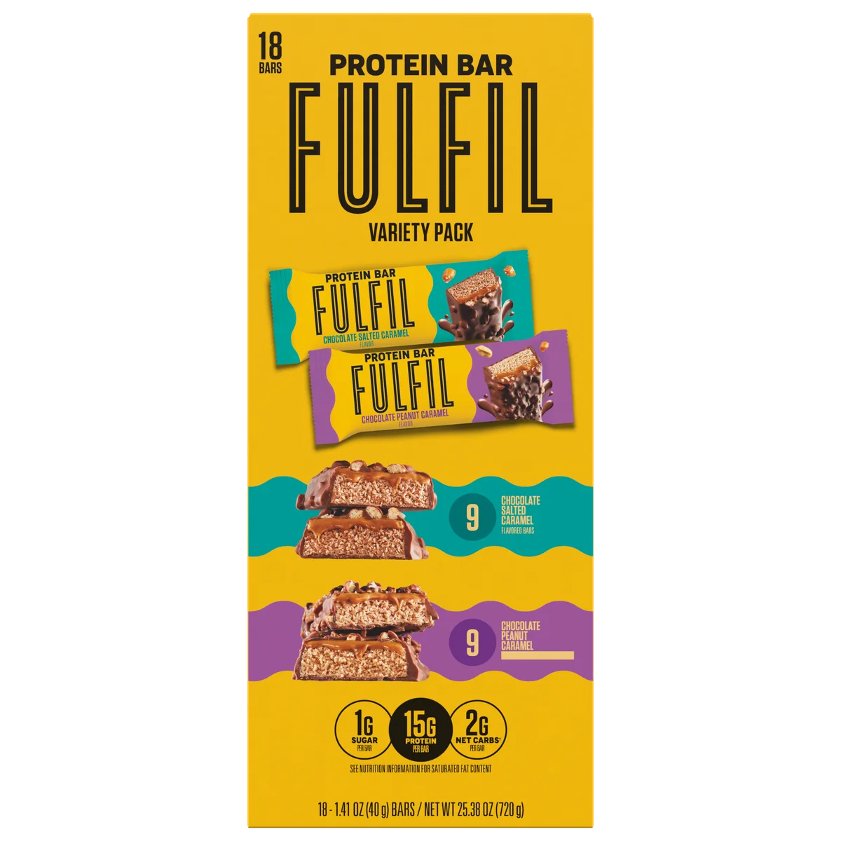 FULFIL Protein Bar, Variety Pack, 1.41 oz, 18-count