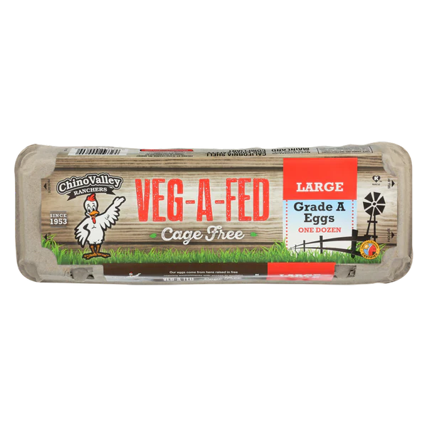 Chino Valley Large White Veg-A-Fed Grade A Eggs, 1 Dozen