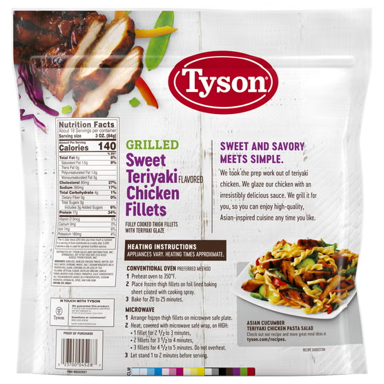 Tyson Grilled Chicken Fillets, Sweet Teriyaki, 3.5 lbs