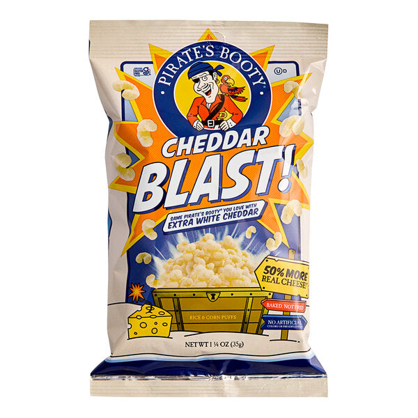 Pirate's Booty Cheddar Blast Rice and Corn Puffs with Extra White Cheddar, 1.25 oz