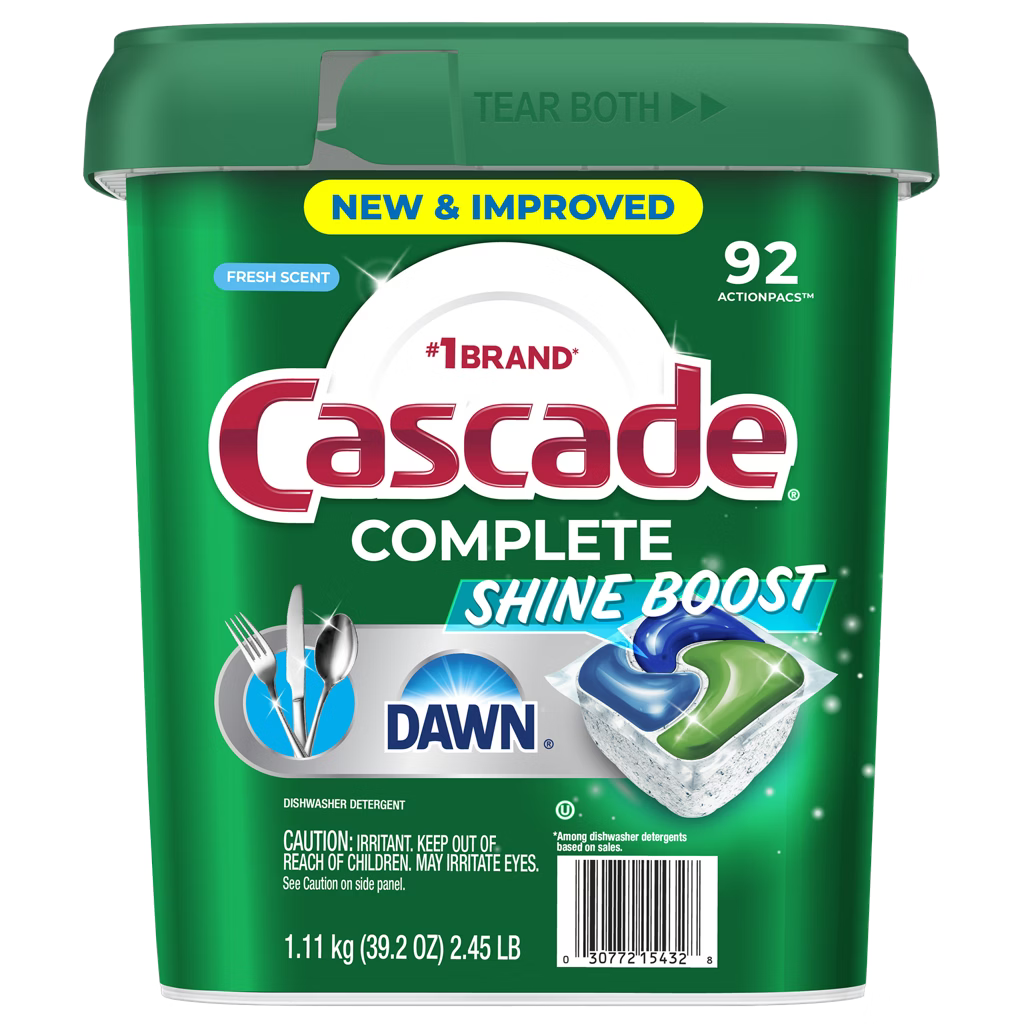 Cascade Complete ActionPacs, Shine Boost with Dawn, Fresh Scent, 92 ct