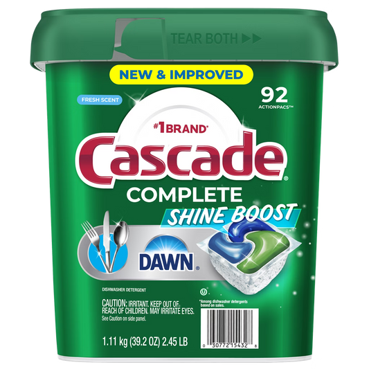 Cascade Complete ActionPacs, Shine Boost with Dawn, Fresh Scent, 92 ct