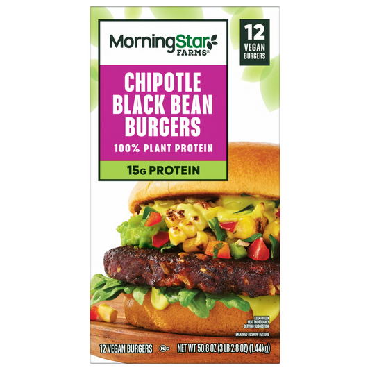 MorningStar Farms Chipotle Black Bean Burger, 1/4 lb Patty, 12 ct