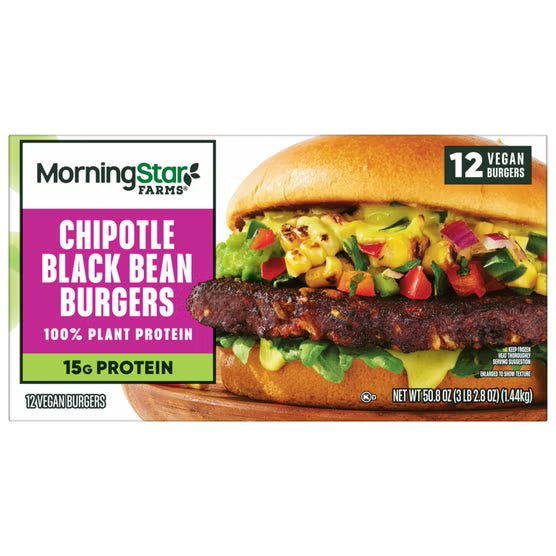 MorningStar Farms Chipotle Black Bean Burger, 1/4 lb Patty, 12 ct