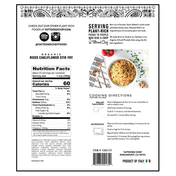 Tattooed Chef Organic Riced Cauliflower Stir Fry 4 ct, 12 oz