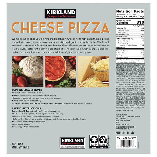 Kirkland Signature Cheese Pizza Thin Crust 4 ct, 18.25 oz