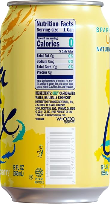 LaCroix Lemon Sparkling Water 12 ct, 12 oz