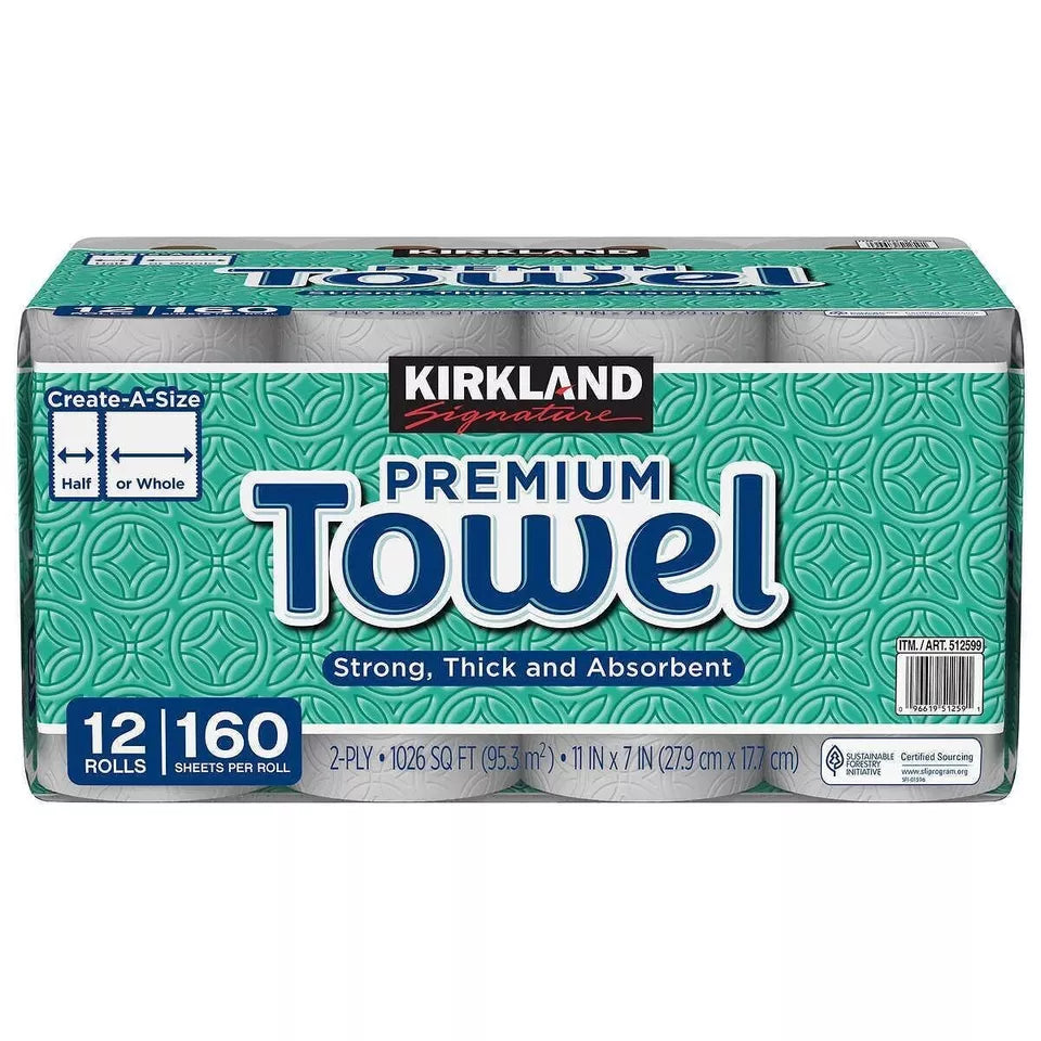 Kirkland Signature Paper Towels 2-Ply 12 ct, 160 Sheets