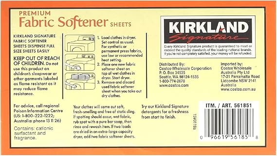 Kirkland Signature Fabric Softener Sheets 2 ct, 250 sheets