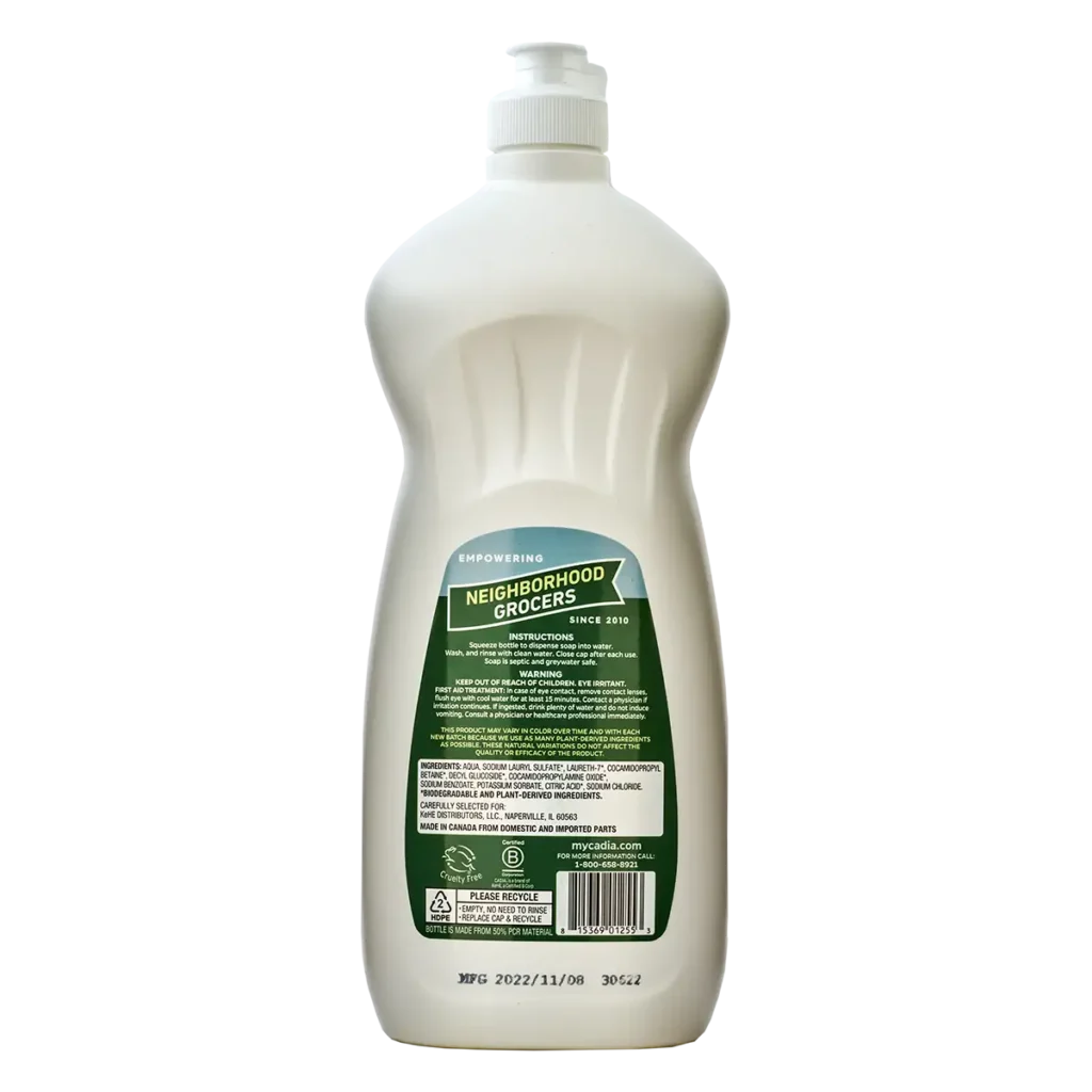 Cadia Everyday Free and Clear Dishwashing Liquid, 25 oz