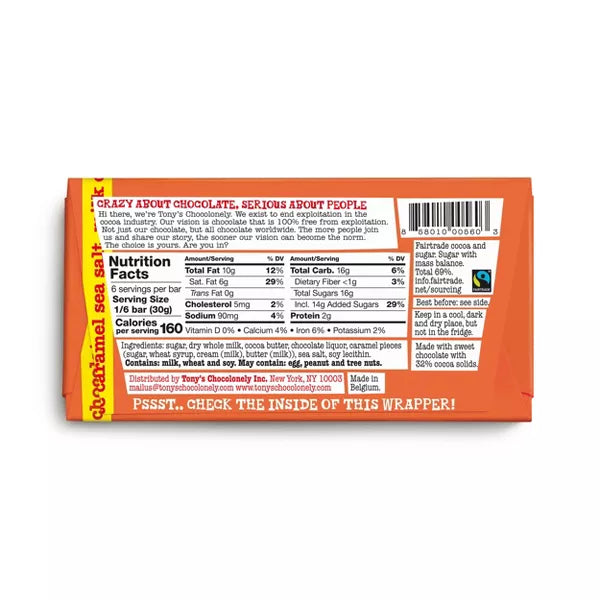 Tony's Chocolonely Caramel & Sea Salt Milk Chocolate Bar, 6.35 oz