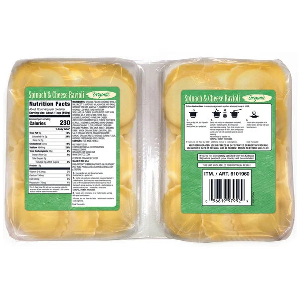 Kirkland Signature Organic Spinach & Cheese Ravioli 2 ct, 22 oz