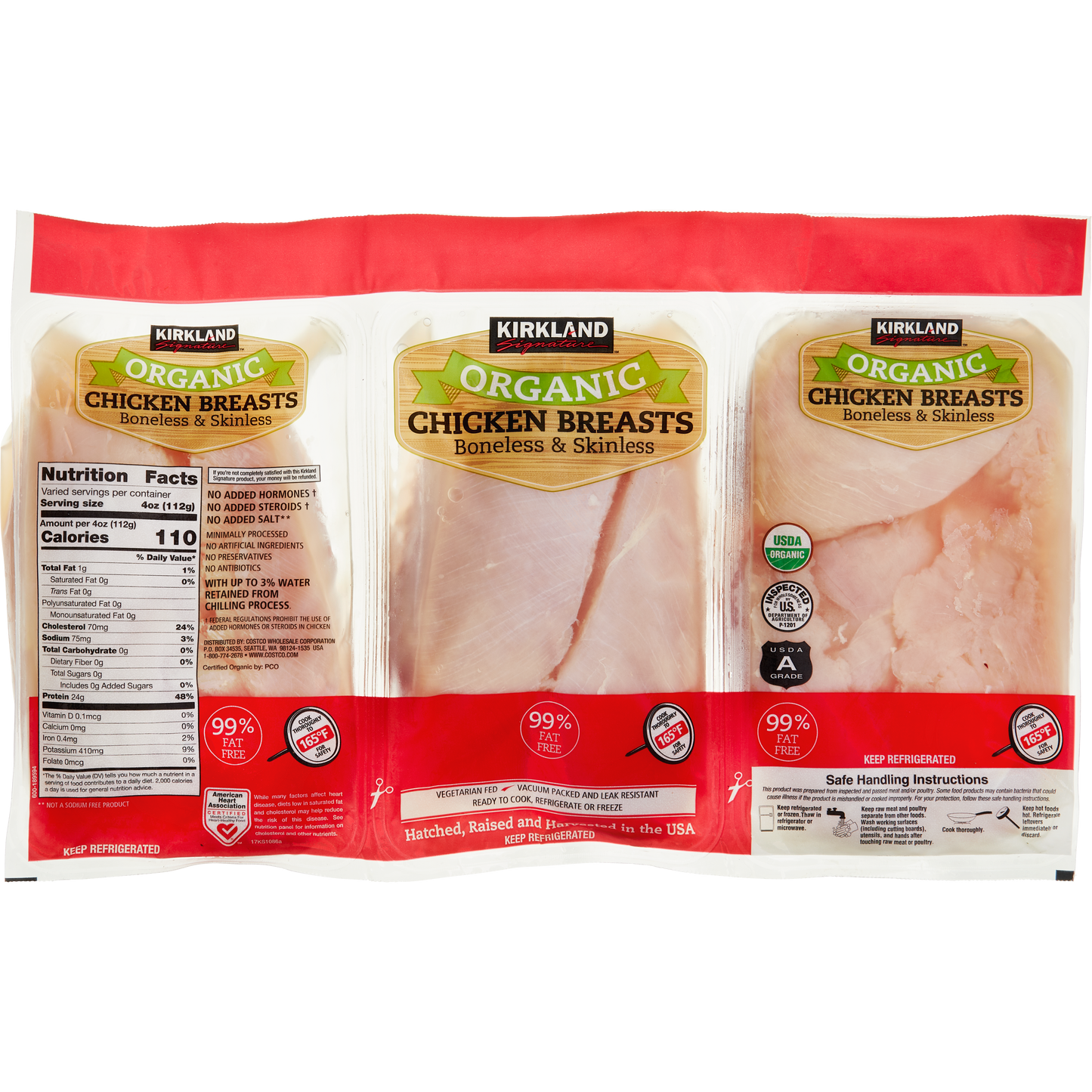 Kirkland Signature Organic Chicken Breasts Boneless Skinless, ($5.99/lb)