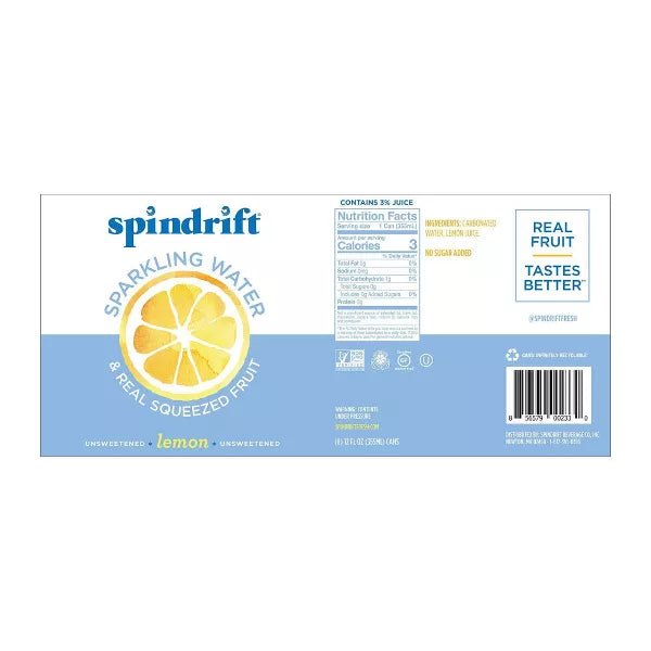 Spindrift Lemon Sparkling Water, 8 Count