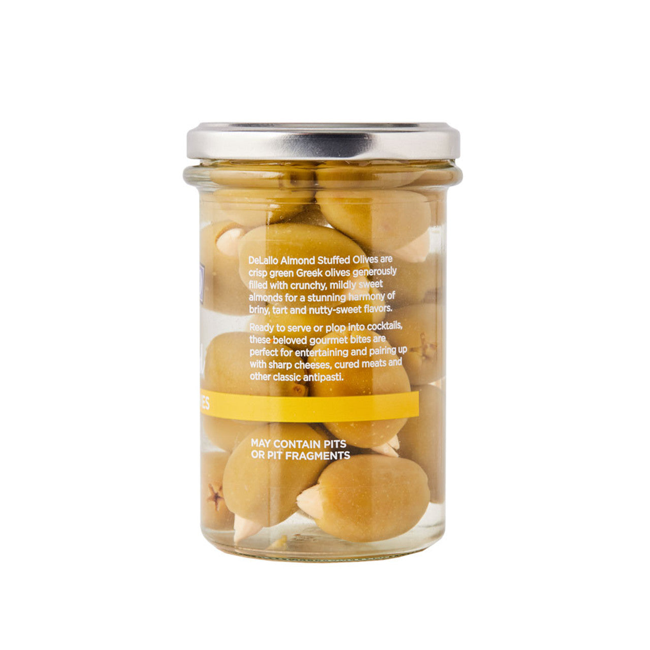 Delallo Organic Almond Stuffed Green Pitted Olives, 4.5 oz