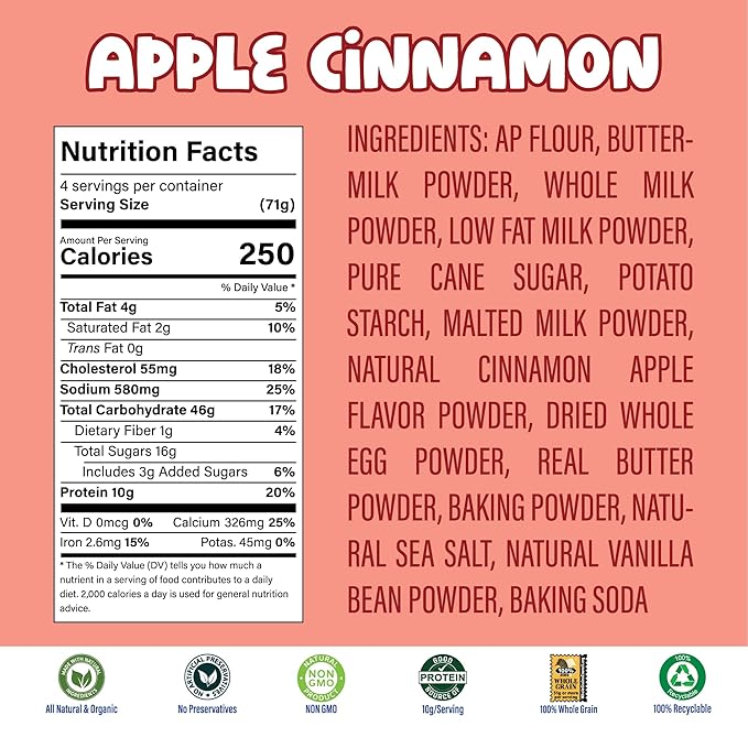 HAPPY GRUB Apple Cinnamon Pancake Mix, 8.5 oz