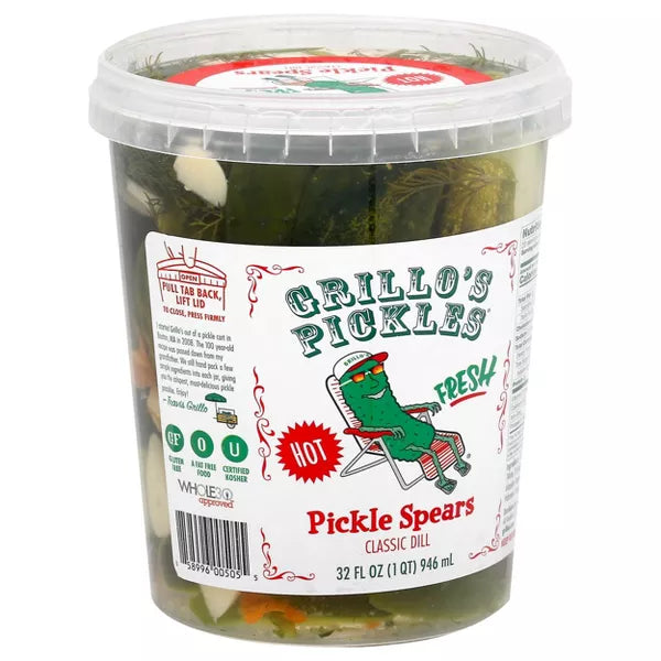 Grillo's Pickles Hot Italian Dill Spears, 32 oz