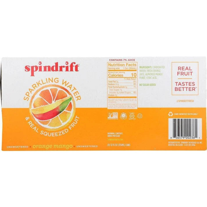 Spindrift Orange Mango Sparkling Water, 8 Count