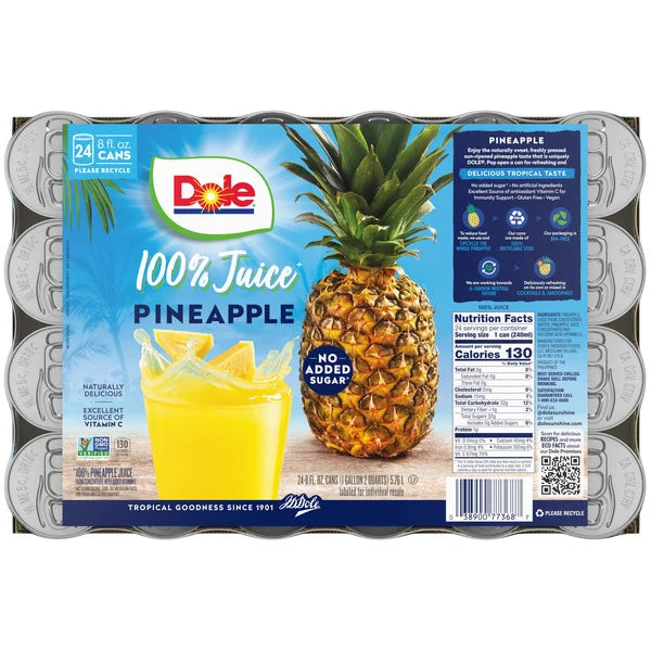 Dole 100% Pineapple Juice 24 ct, 8 fl oz