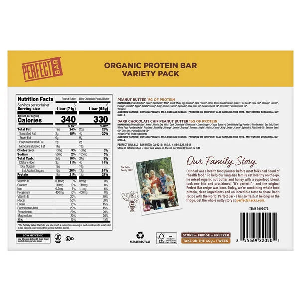 Perfect Bar Organic Protein Bar Variety Pack 12 ct, 2.5 oz