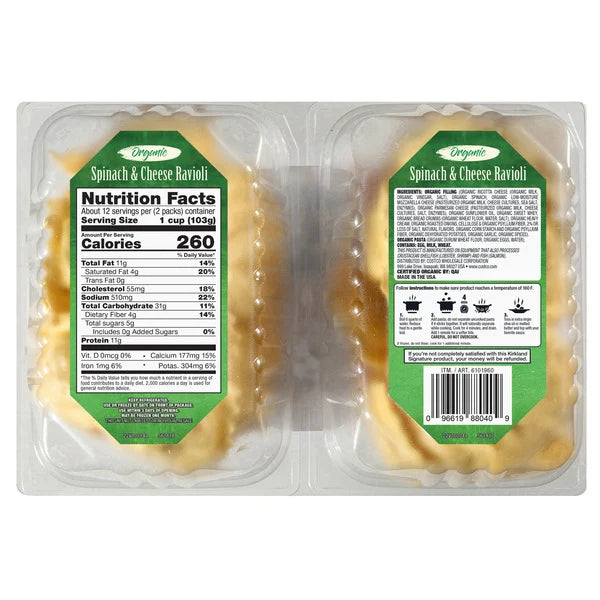 Kirkland Signature Organic Spinach & Cheese Ravioli 2 ct, 22 oz