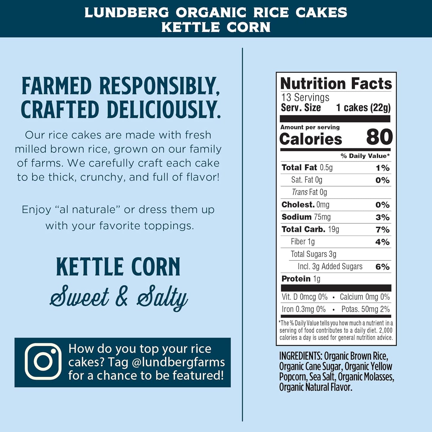 Lundberg Organic Sweet & Salty Kettle Corn Rice Cakes, 10 oz