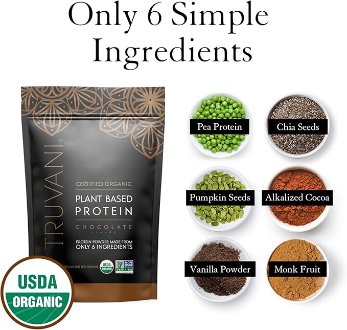 Truvani Organic Chocolate Plant Based Protein, 11.82 oz