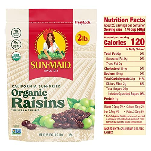 Sun-Maid Organic California Sun-Dried Raisins, 2 lbs, 2 count