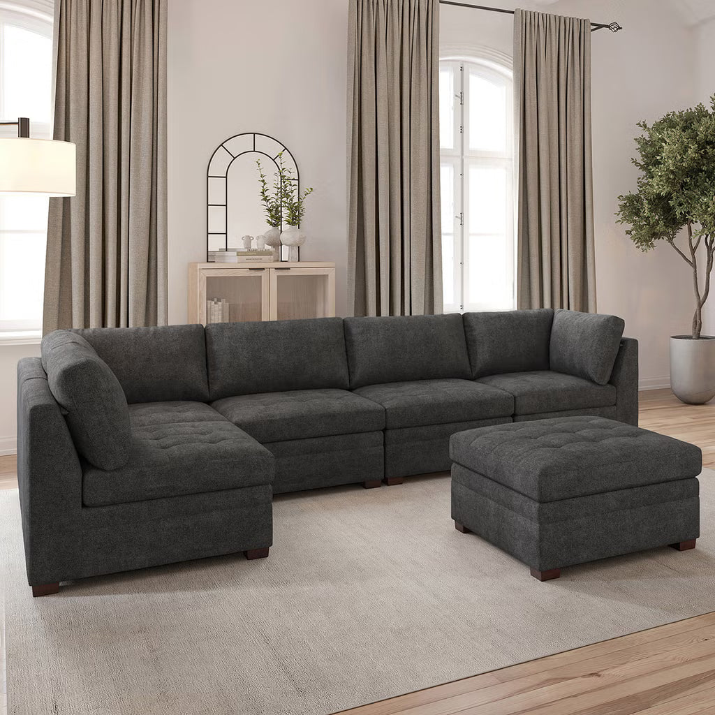 Thomasville Tisdale Modular Sectional 6-piece Dark Gray with Storage Ottoman*