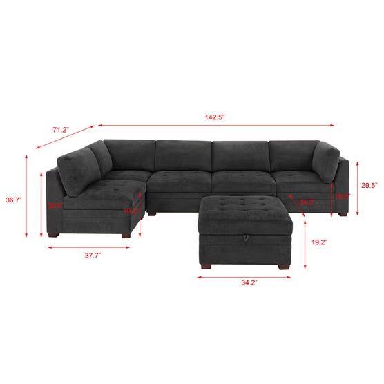 Thomasville Tisdale Modular Sectional 6-piece Dark Gray with Storage Ottoman*