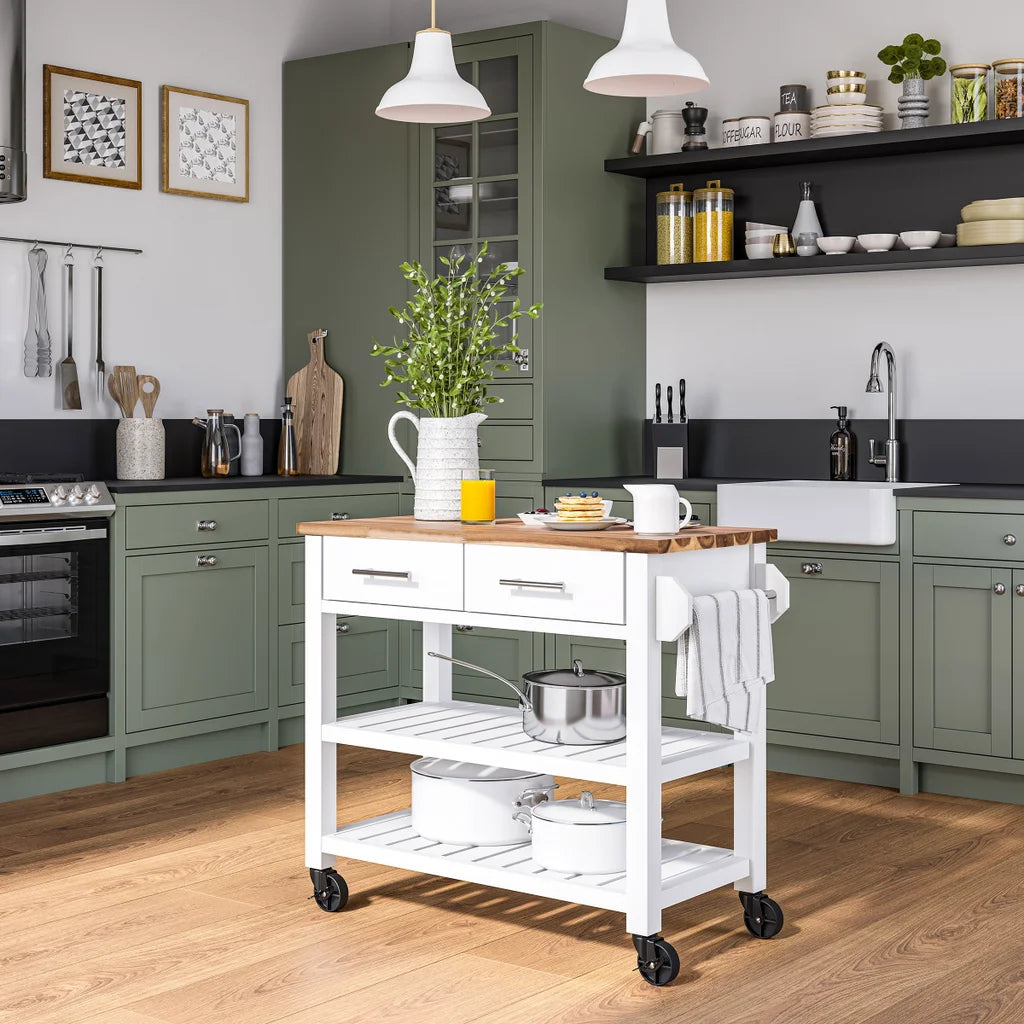 Seville Acacia Top Kitchen Cart with Drawers*